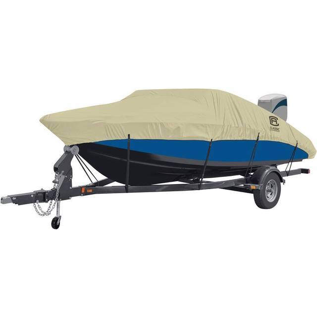 Classic Accessories DryGuard Waterproof Boat Cover  Fits Boats 20  22 L x 106 W  Trailerable Boat Cover with Bow  Windshiel