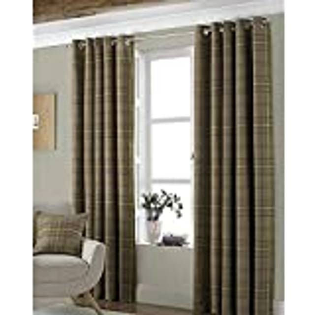 Bernita Tartan Faux Wool Eyelet Curtains - Thistle Brown (168 W x 137 D cm)