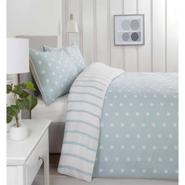 Rapport Home Spots & Stripes Microfibre Duvet Set King Duck Egg, Blue