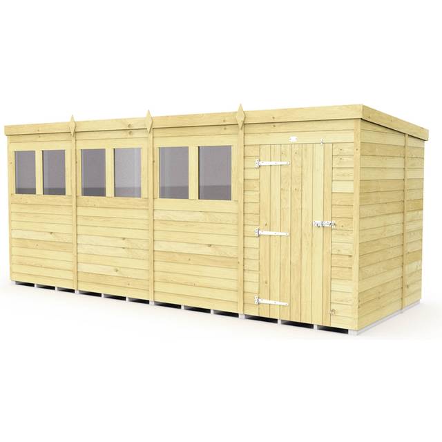 16 x 7 Feet Pent Shed - Single Door With Windows - Wood - L214 x W474 x H201 cm