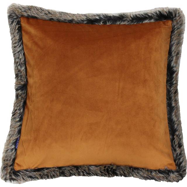 Paoletti Kiruna Velvet Faux Fur Trimmed Cushion Cover - Rust - One Size