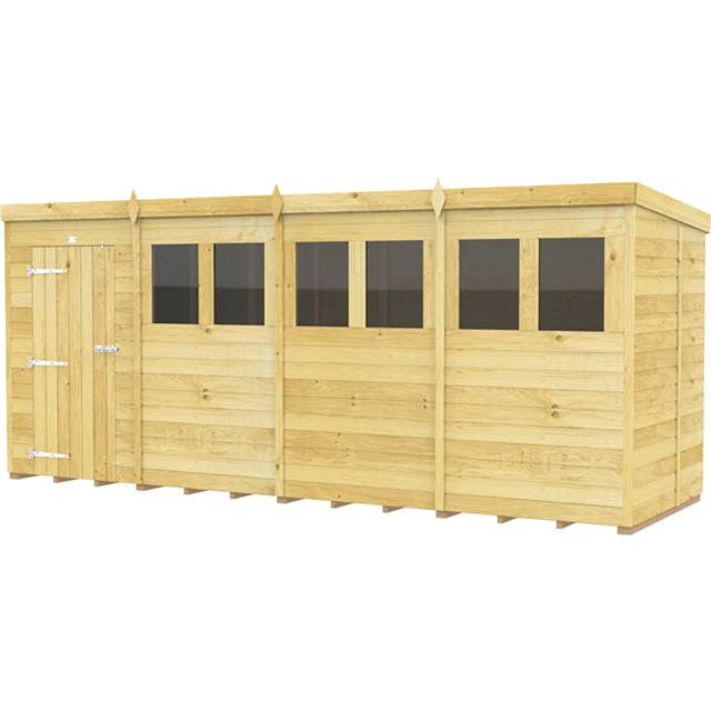 16 x 5 Feet Pent Shed - Single Door With Windows - Wood - L147 x W474 x H201 cm