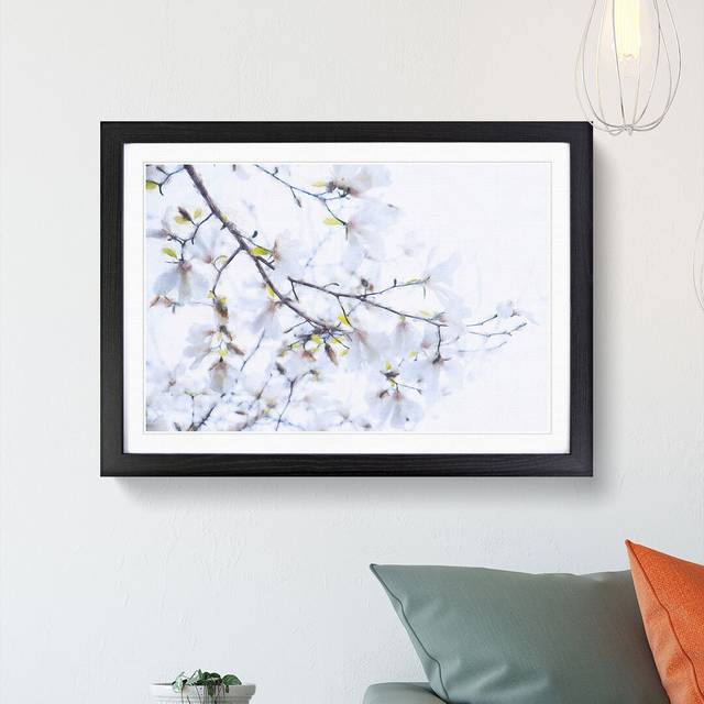 Branch Of A White Magnolia Tree Painting - Black (33cm H x 45cm W x 2cm D)