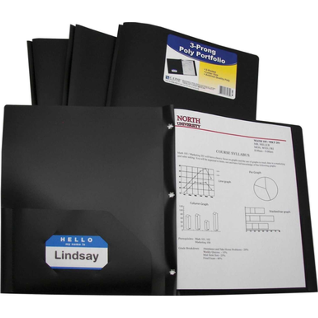 C-Line Poly Portfolio Folder with Prongs 2-Pocket With Black Pack of 25