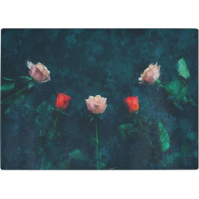 Tempered Glass Laying with Pink & Red Roses Chopping Board (28.5 cm x 39 cm)