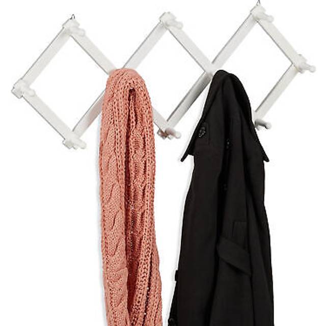 Relaxdays - Wall Coat Rack, Wooden, Expandable, 10 Jacket Hooks, Hallway Outerwear Storage, 5.5 x 111 x 7.5 cm, White