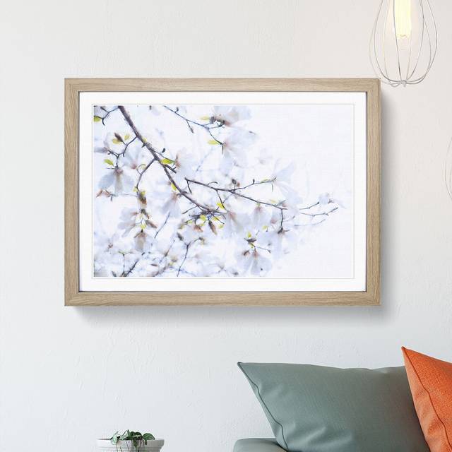 Branch Of A White Magnolia Tree Painting - Oak (24cm H x 33cm W x 2cm D)
