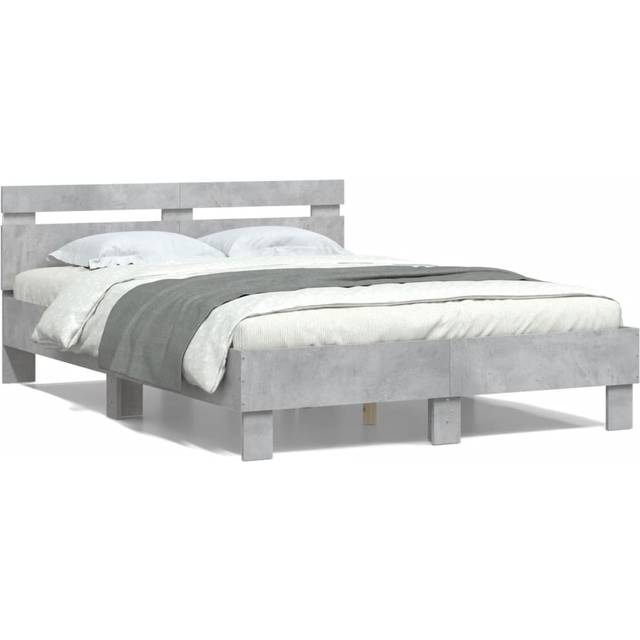 (smoked oak, 120 x 190 cm) vidaXL Bed Frame with Headboard and LED Bed Base Bedstead Matress Foundation