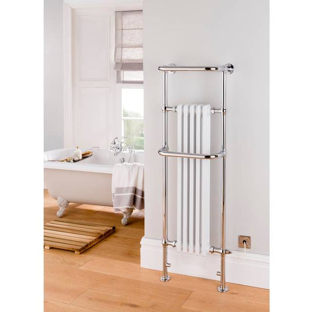 Arundel Floor Mounted Heated Towel Rail - W White Inset Radiator (150cm H X 50cm W X 25cm D)