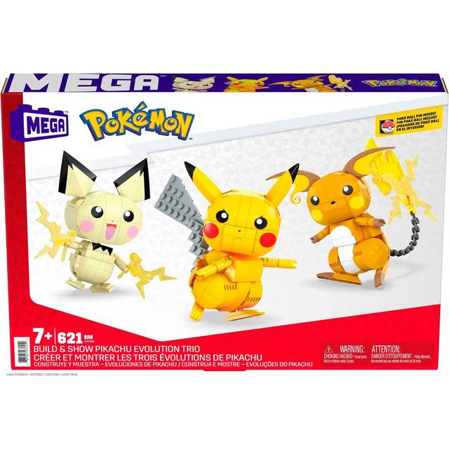 Mega Bloks Mega Pokemon Action Figures Toy Building Set, 4 Inch Pikachu, Raichu And Pichu, Yellow
