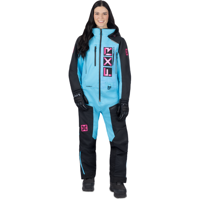 FXR Recruit F.A.S.T. Fodrad Monosuit Dam Svart-Himmelsblå-Elektrisk Rosa