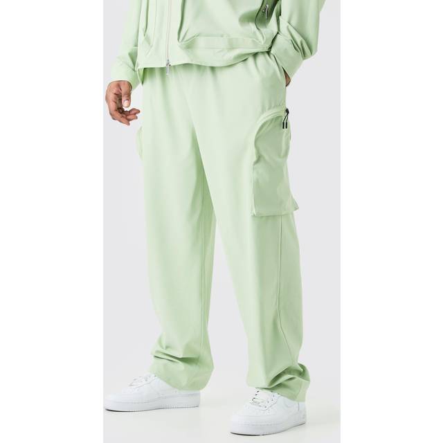 Plus Technical Stretch Elasticated Waist Zip Cargo Trouser - Green - XXL