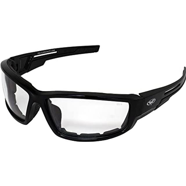 Sly Padded Motorcycle Sunglasses Black Frames DualInjected Rubber on Temples Clear Lenses