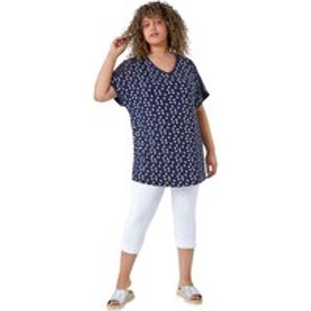 Roman Curve Womens Lace Shoulder Polka Dot Stretch T-Shirt - Navy - Size 18 UK