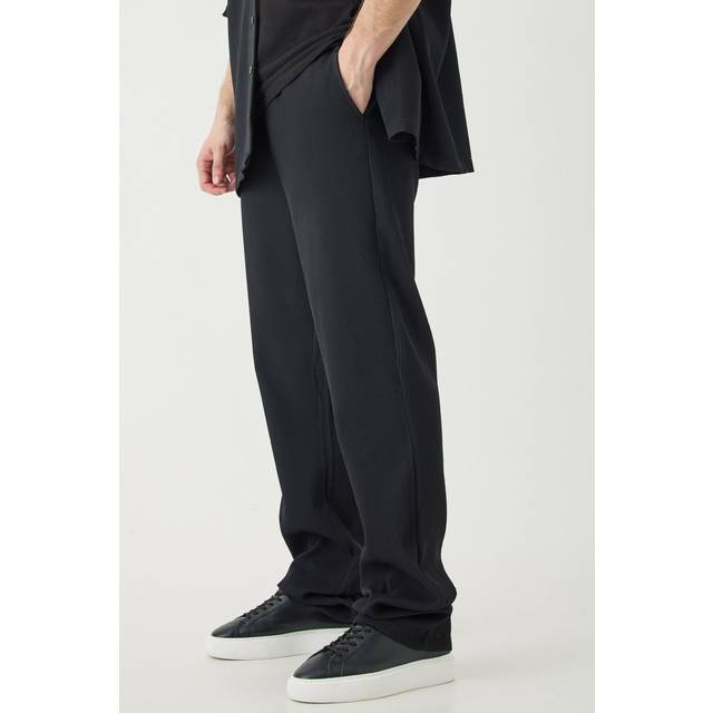 Tall Elasticated Waist Slim Flare Stacked Pleated Trouser - Black - S