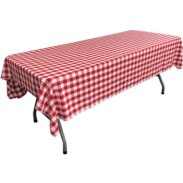 LA Linen Polyester Gingham Checkered 60 by 102-Inch Rectangular Tablecloth  White and Red