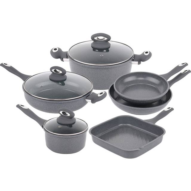 Forged 9 Pcs Grey Marble Carbon Steel Cookware Set - Grey