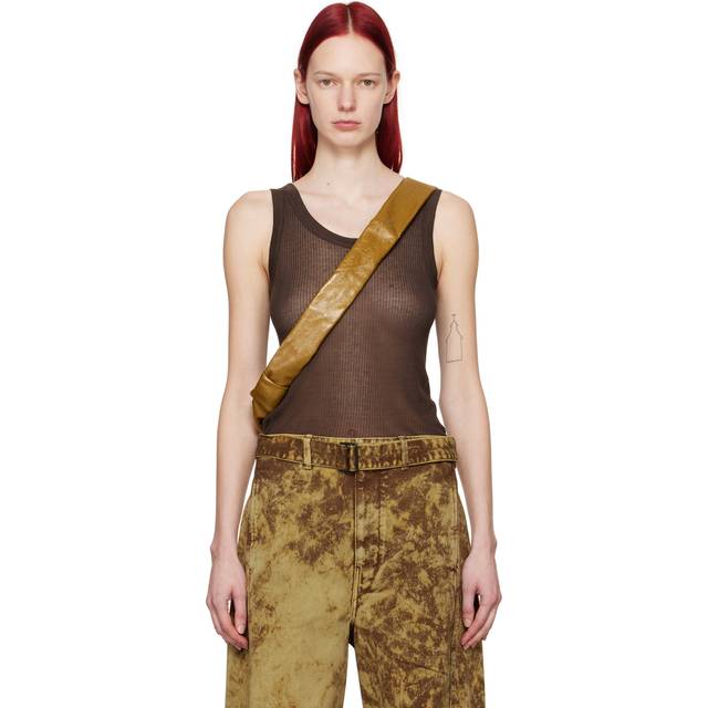 Lemaire Women's Ribbed Trim Tank Top in Brown | Size Medium | TO1156LK1017490 (M)