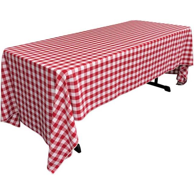LA Linen Polyester Gingham Checkered 60 by 144-Inch Rectangular Tablecloth  White and Red