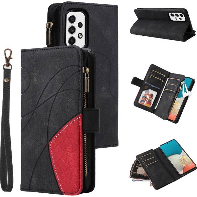 (Black) Case For Samsung Galaxy A53 5G Nine Card Slots Zipper Wallet Style With Card Slot Stand Kickstand Protective Two-color Stitching