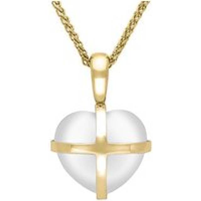 9ct Yellow Gold Bauxite Small Cross Heart Necklace - Yellow Gold