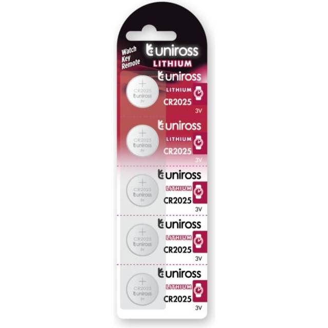 Uniross 21599 Lithium Coin Cell CR2025 Batteries (Pack of 5)
