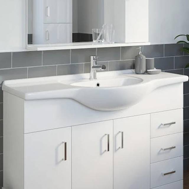 Ceramica White Gloss Semi-Recessed Basin - 1200mm