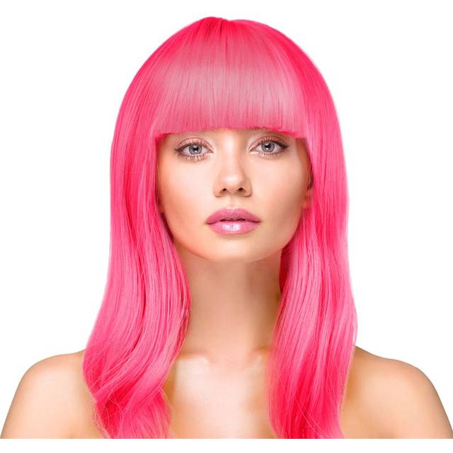 stk. Deluxe lang glat Neon pink paryk Lys op enhver fest