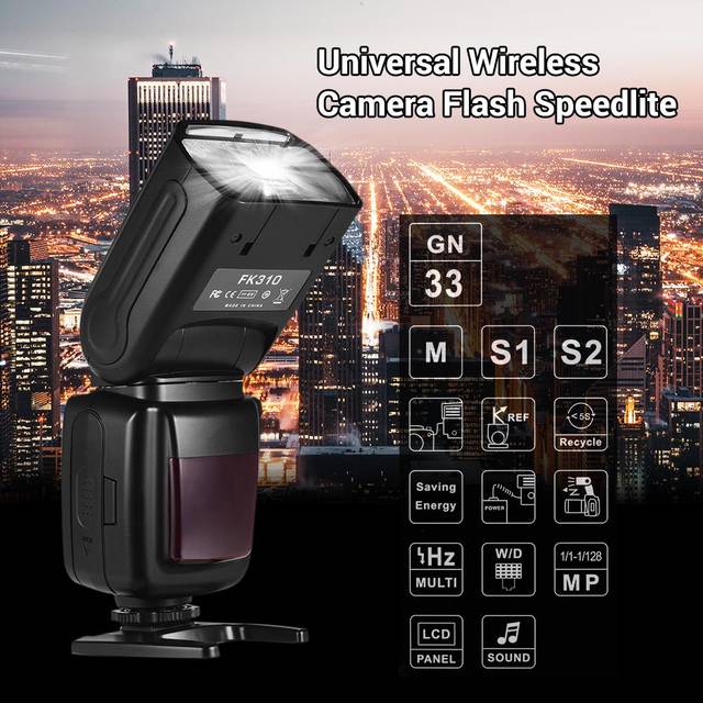 Universal Wireless Camera Flash Light Speedlite GN33 LCD Display for Canon Nikon Sony Olympus black