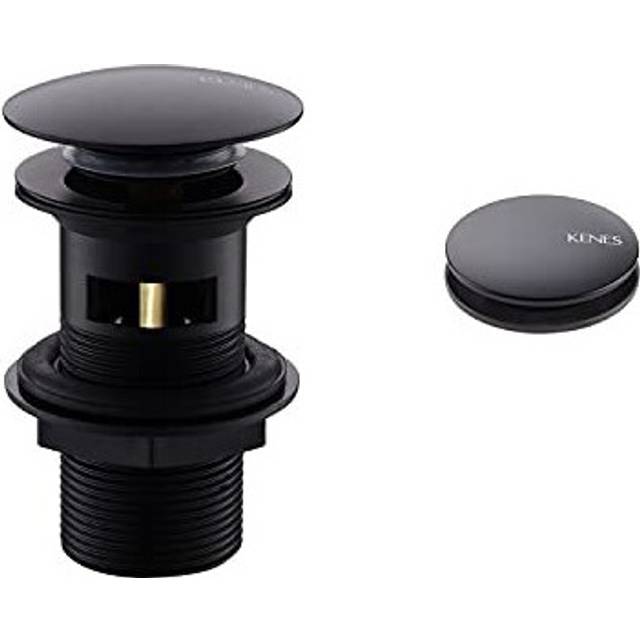 KENES Pop Up Sink Plug, Matte Black Basin Sink Waste Modern Pop Up Click Clack Sprung Plug Slotted with Overflow