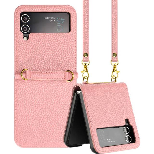 (Pink) Phone Case For Samsung Galaxy Z Flip 3 Card Slots Holder PU Lether Litchi Pattern Flip Folio Wallet