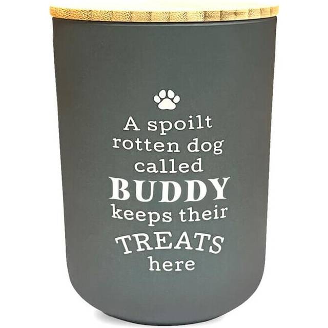 Dog Treat Jar Spoilt Puppy Pet Homeware Funny Green Wooden Lid - Buddy