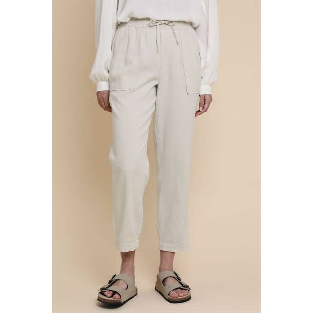 Womens Linen Blend 'Rosewood' Tapered Trousers - Beige - 14