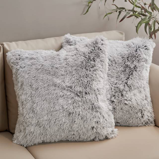 Cheer Collection Throw Pillows for Couch and Bed  Soft Shaggy Throw Pillows with Inserts Included  Cozy Long Hair Faux Fur Pillows - Set of