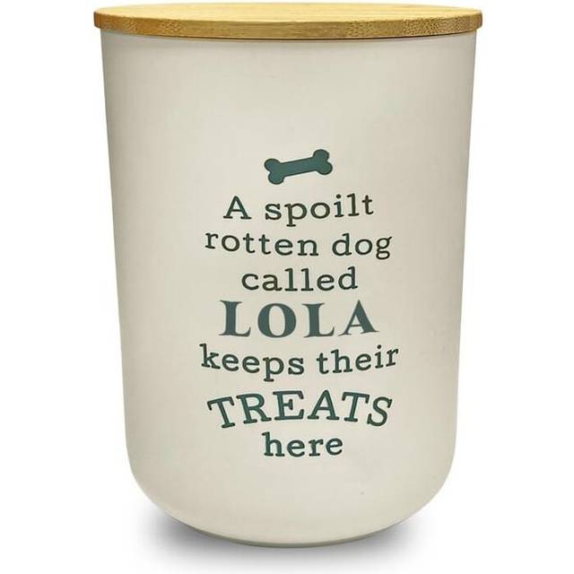Dog Treat Jar Spoilt Puppy Pet Homeware Funny Green Wooden Lid - Lola