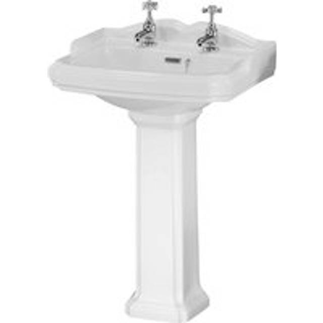 Traditional Bathroom Two Tap Hole Basin with Full Pedestal - 590mm