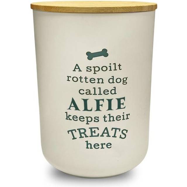 Dog Treat Jar Spoilt Puppy Pet Homeware Funny Green Wooden Lid - Alfie