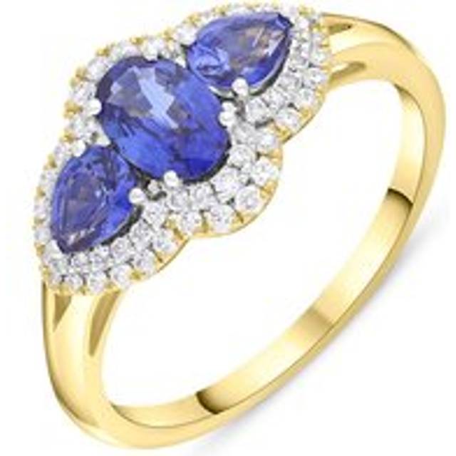 18ct Yellow Gold Sapphire Diamond Three Stone Cluster Ring