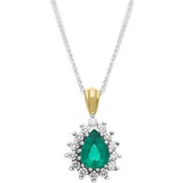 18ct Yellow Gold Emerald Diamond Cluster Pear Pendant - Yellow Gold