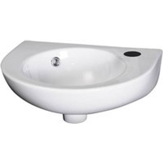 Cloakroom Wall Hung 1 Tap Hole Round Ceramic Basin with Overflow - 450mm