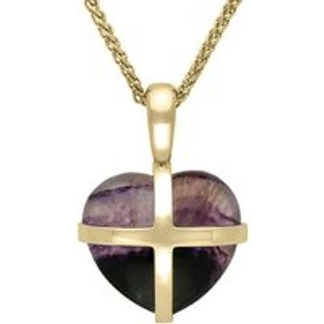 18ct Yellow Gold Blue John Small Cross Heart Necklace - Option1 Value Yellow Gold