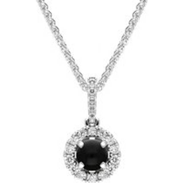 18ct White Gold Whitby Jet 0.14ct Diamond Round Necklace