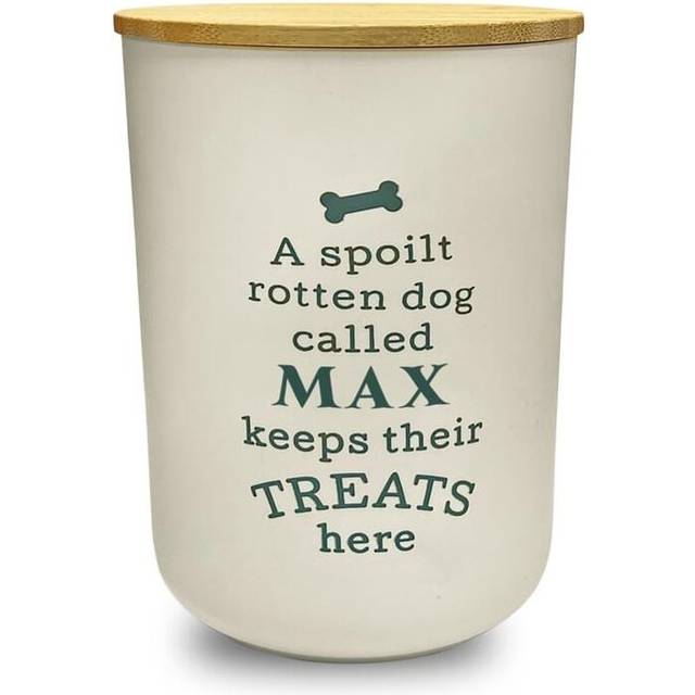 Dog Treat Jar Spoilt Puppy Pet Homeware Funny Cream Wooden Lid - Max