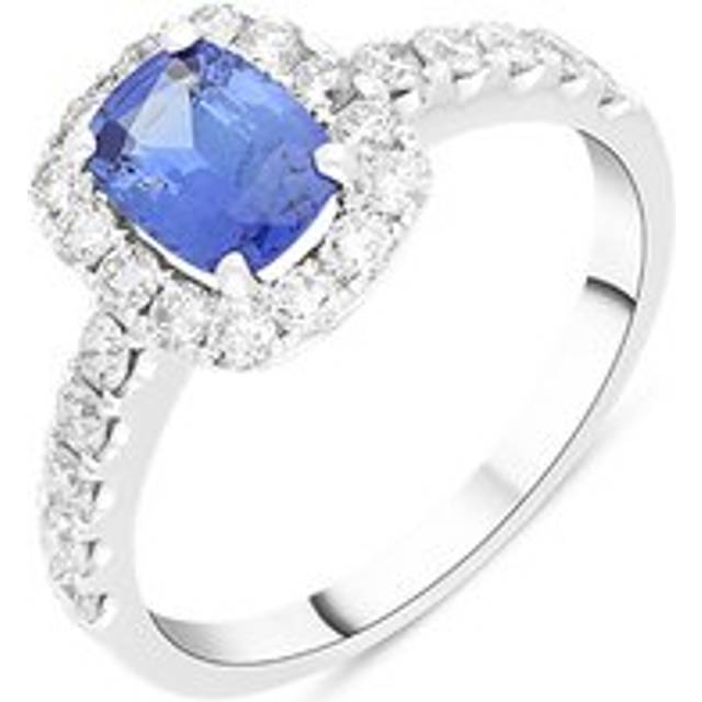 18ct White Gold 0.65ct Sapphire Diamond Halo Shoulder Set Ring - White Gold