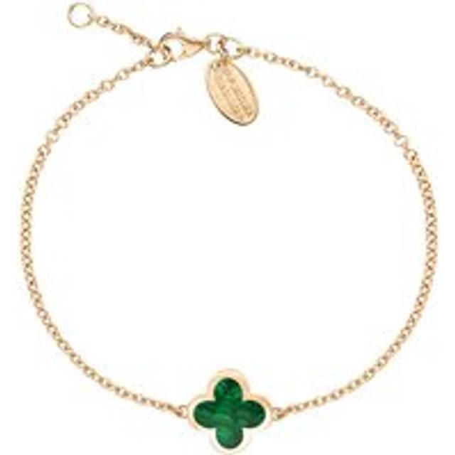 9ct Rose Gold Malachite Bloom Four Leaf Clover Ball Edge Chain Bracelet