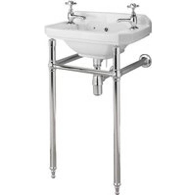 Richmond - Traditional White Ceramic Bathroom Cloakroom Basin Sink and Chrome Washstand - 515mm x 300mm (2 Tap Hole) - Milano