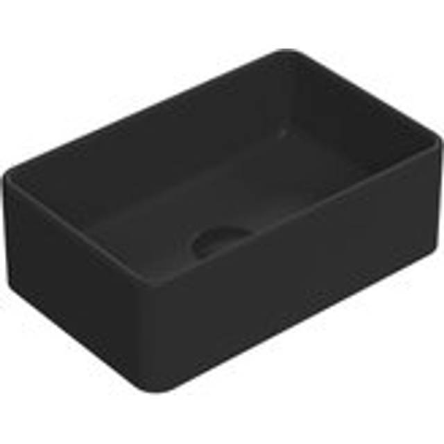 Balterley Nova Rectangular Countertop Vessel Basin For Modern Bathroom & Cloakroom, Ceramic Fireclay, Matt Black, 365 mm - One Size