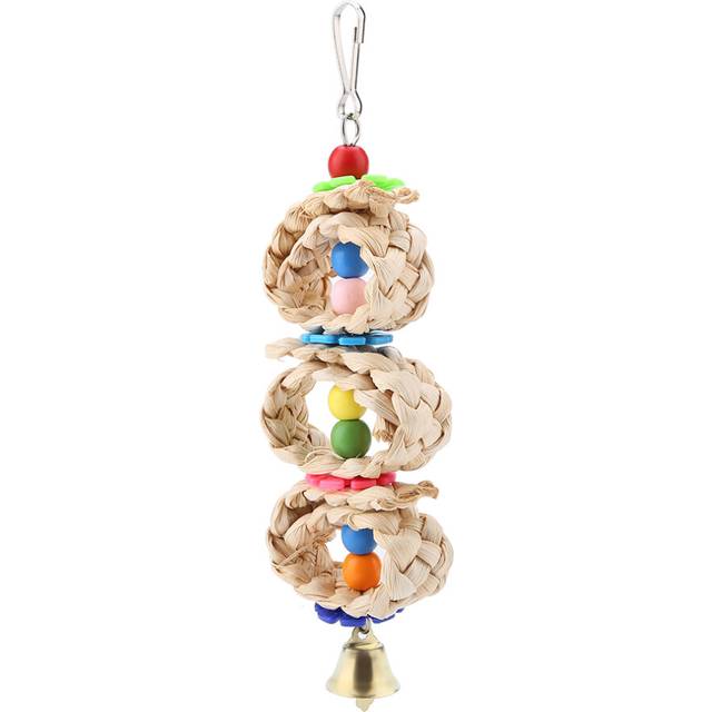 Pet Bird Toy Parrot Interactive Chew Wooden Circular Pattan Balls Hanging Cage Toys