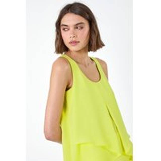 Roman Bright Yellow Asymmetric Sleeveless Vest Top - Size 16