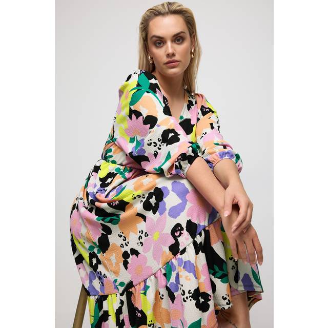 Yours Curve White Floral & Leopard Print Textured Wrap Dress, Women's Curve & Plus Size, Yours - 38-40